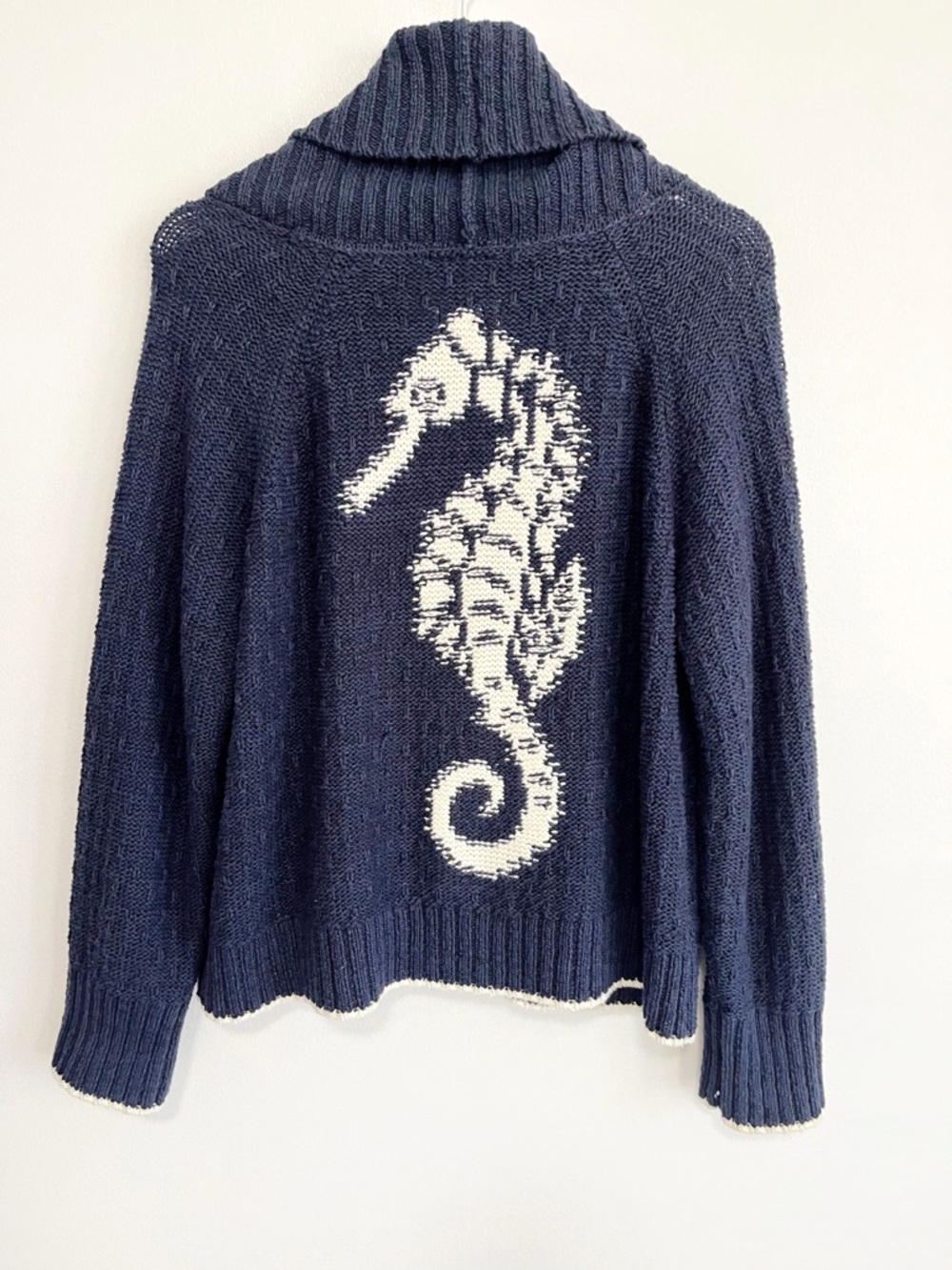 Anthropologie Maeve Seahorse Cardigan Sweater Navy Size Large Petite - Picture 6 of 10